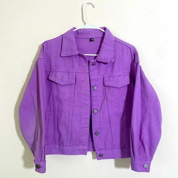 Hand painted purple denim jacket - Picture 3 of 3